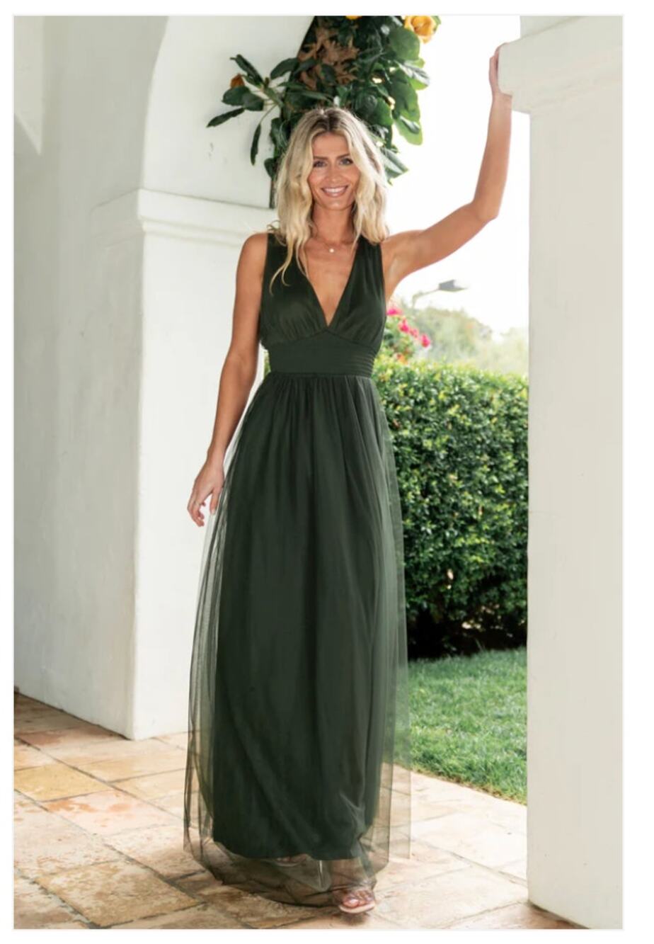 NWT Baltic Born Kamila Tulle Maxi Dress in Juniper Green sz S